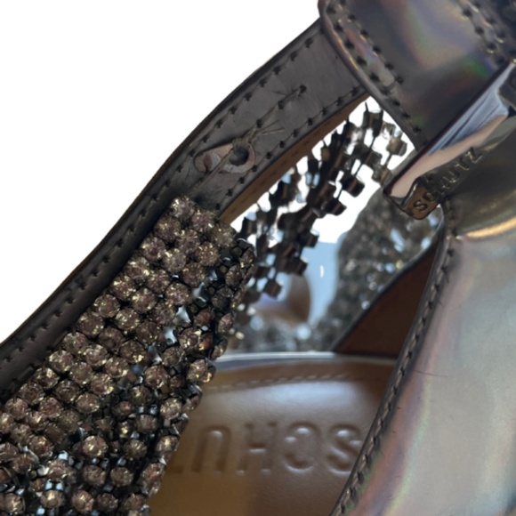 Schultz 'Lory' Iridescent Silver Leather Crystal Fringe Strappy Heels 7.5 - Picture 6 of 8